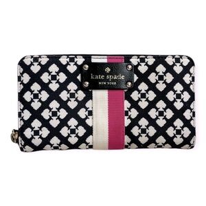 Kate Spade New York Classic Spade Neda Black White Pink Woven Zip Wallet Clutch